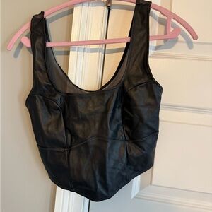 Black Faux Leather Sleeveless Crop Top